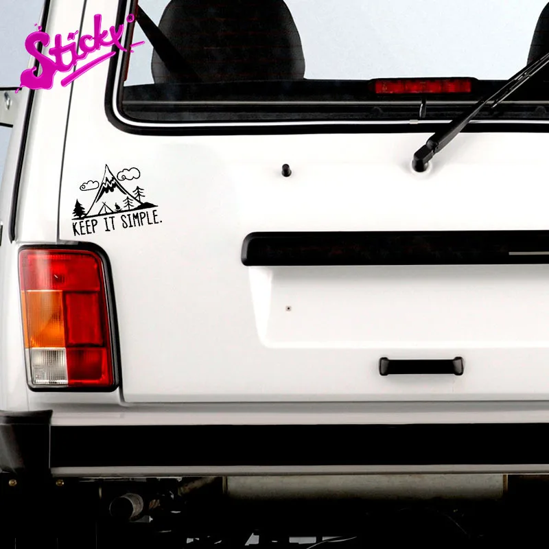 Липкий красивая наклейка с автомобилем отдых в горах держать его простым на