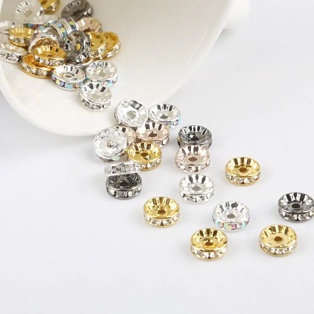 

50 Stks/partij Goud Zilver Kleur Rhinestone Rondelles Crystal Bead 4 6 8 10 Mm Losse Spacer Garment Kralen Voor Diy accessoires
