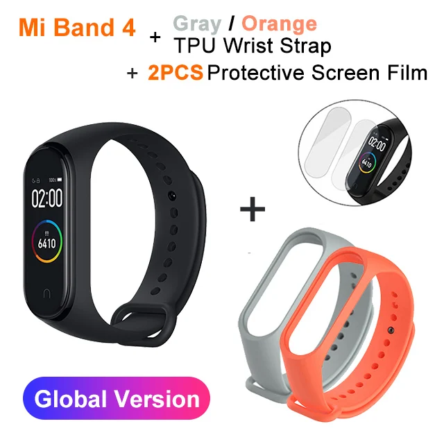 Gray add OrangStrap Новейший Xiaomi mi band 4 смарт фитнес браслет Bluetooth 5,0 цветной экран 135 мАч 50 м плавание mi ng водонепроницаемый - Цвет: Gray add OrangStrap