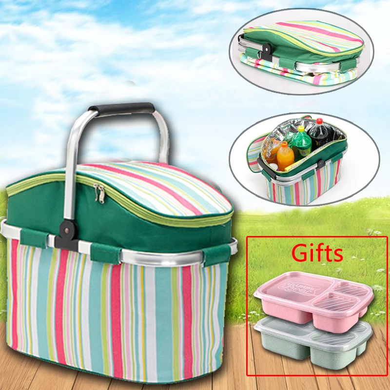 Изолированная Корзина для пикника холодильник сумка тоут на открытом воздухе