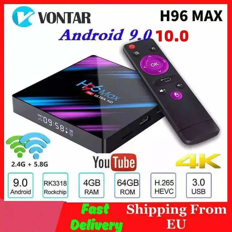 Приставка Смарт ТВ Vontar H96 MAX Android 10 0 4K Wi Fi 4 + 64 ГБ|ТВ-приставки и медиаплееры| |