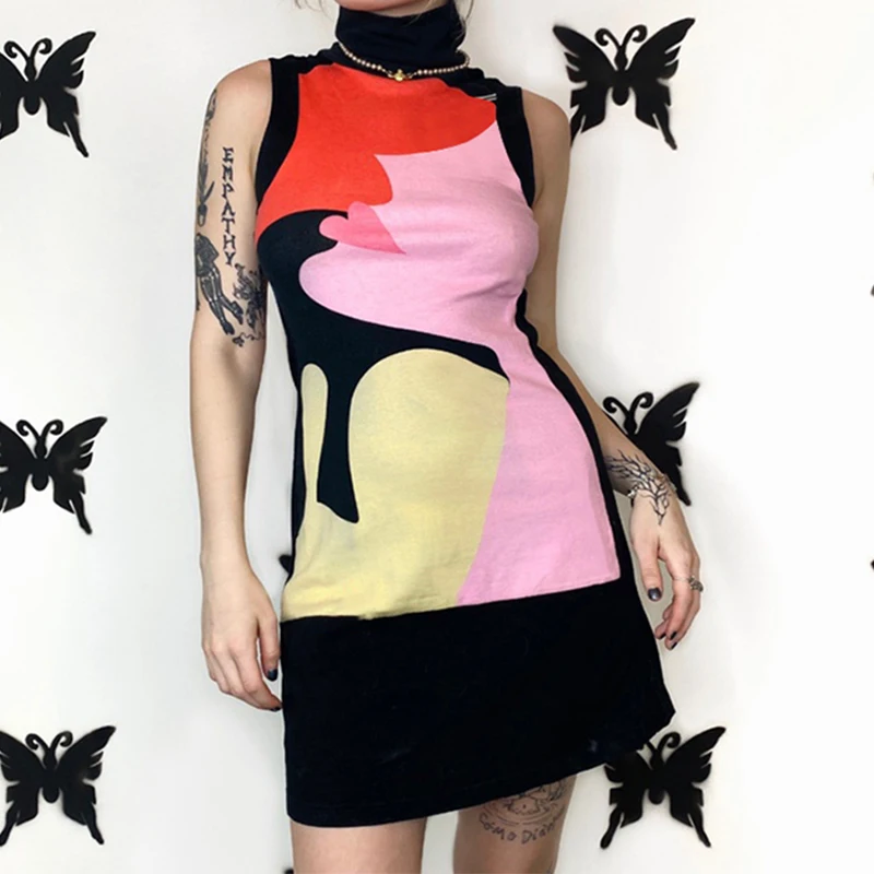 

Harajuku Print Y2K Mini Sundresses Women Casual Sleeveless Vintage Dress Summer Aesthetic 90s Streetwear Outfits Cuteandpsycho