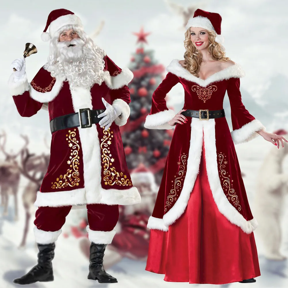 Вечерние костюмы для мужчин и женщин Костюм Санта Клауса с длинными рукавами из