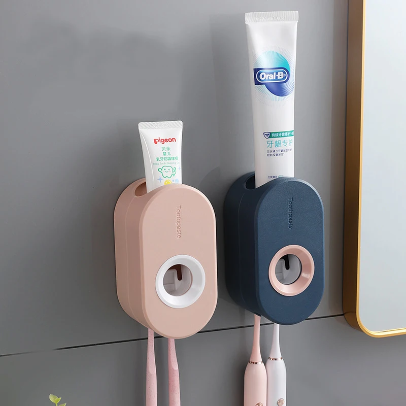 Kit de exprimidor de pasta de dientes, estante para cepillos de dientes, soporte montado en la pared, autom&aacute;tico y adhesivo, succi&oacute;n-5