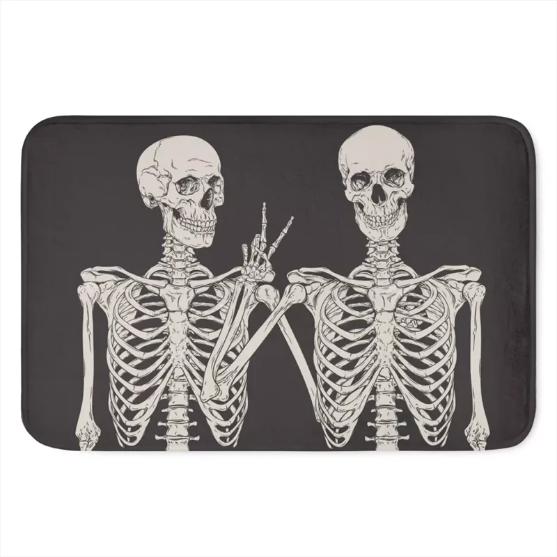 Коврик для входной двери нескользящий черный напольный мат с принтом черепа и