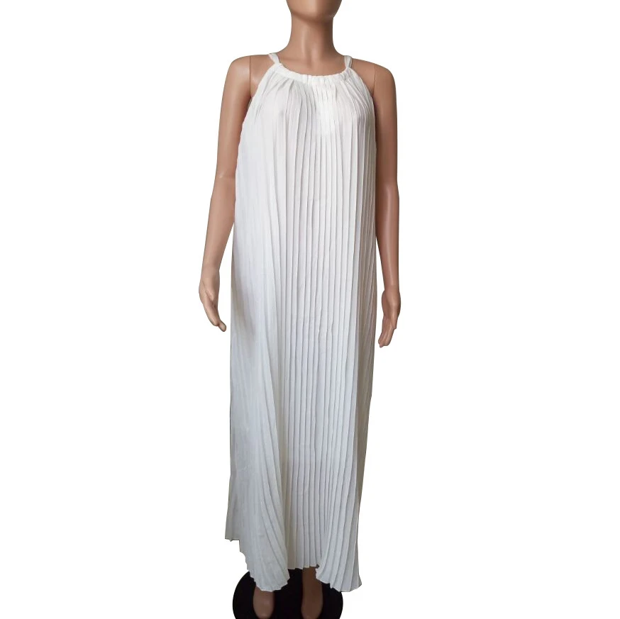 Плиссированное синее платье макси 2019 летние женские пляжные платья без рукавов с