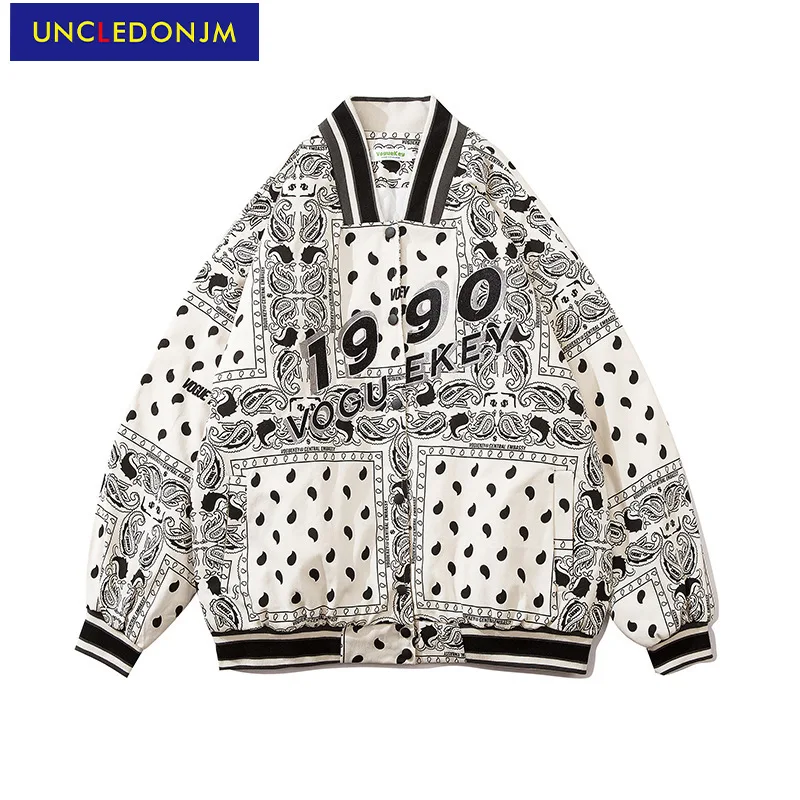 

UNCLEDONJM Cashew flower baseball jacket men street vintage harajuku fashion plus velvet winter jacket coat varsity jacket 782