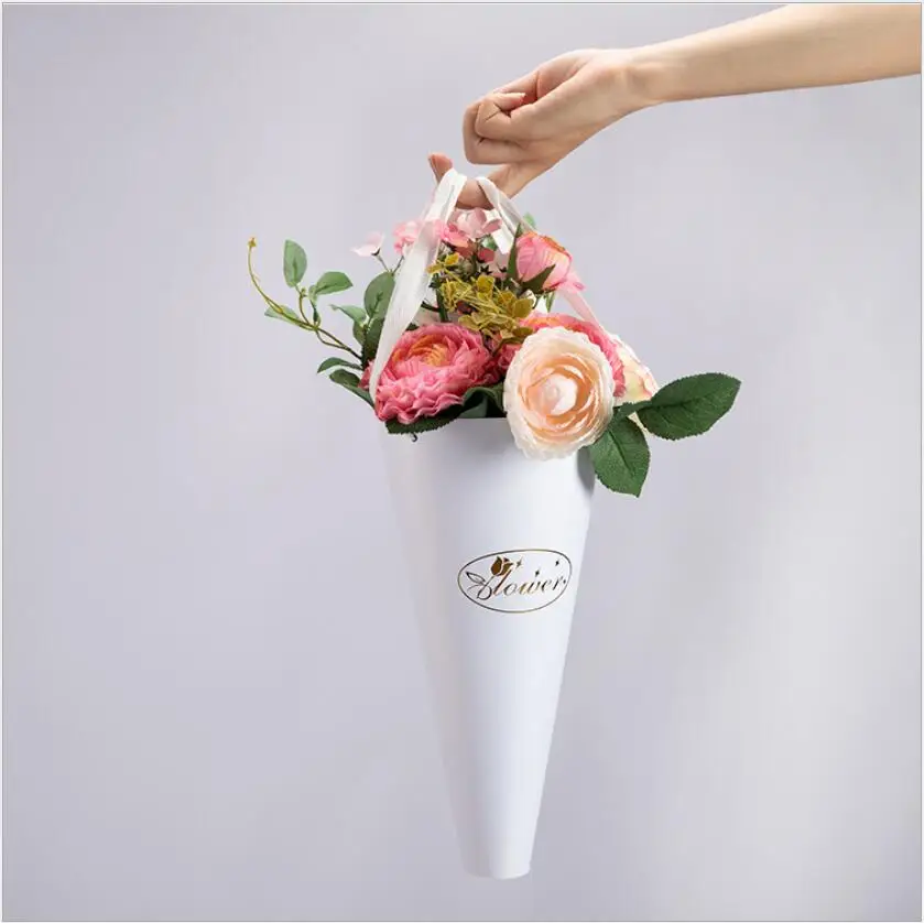 

50pcs Creative Folding Portable Round Bouquet Bag INS Portable Rose Flower Bucket Pink Paper Bag