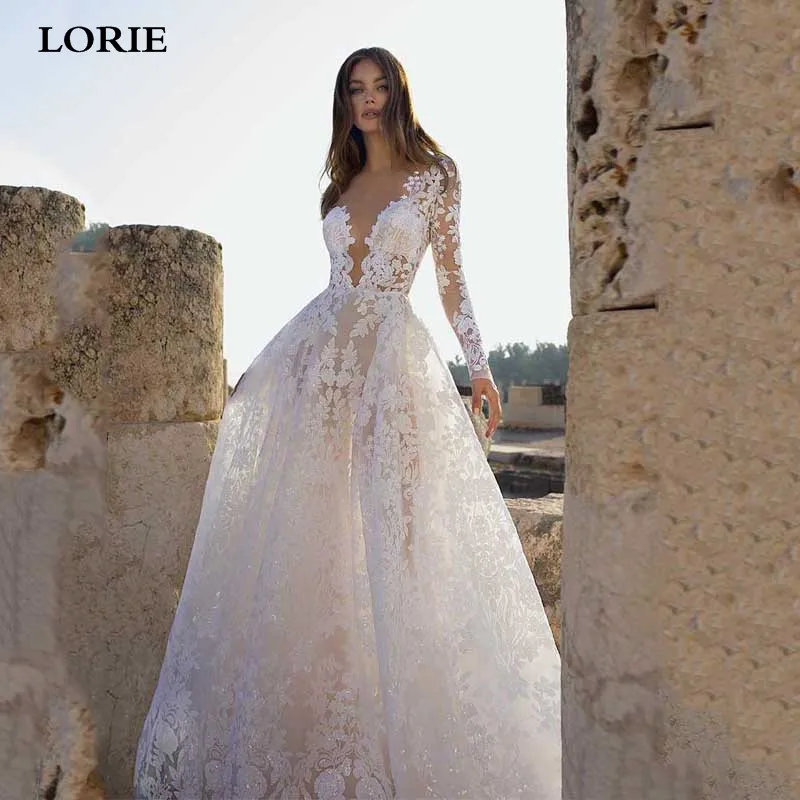 LORIE кружевное свадебное платье принцессы с длинным рукавом Boho невесты платья