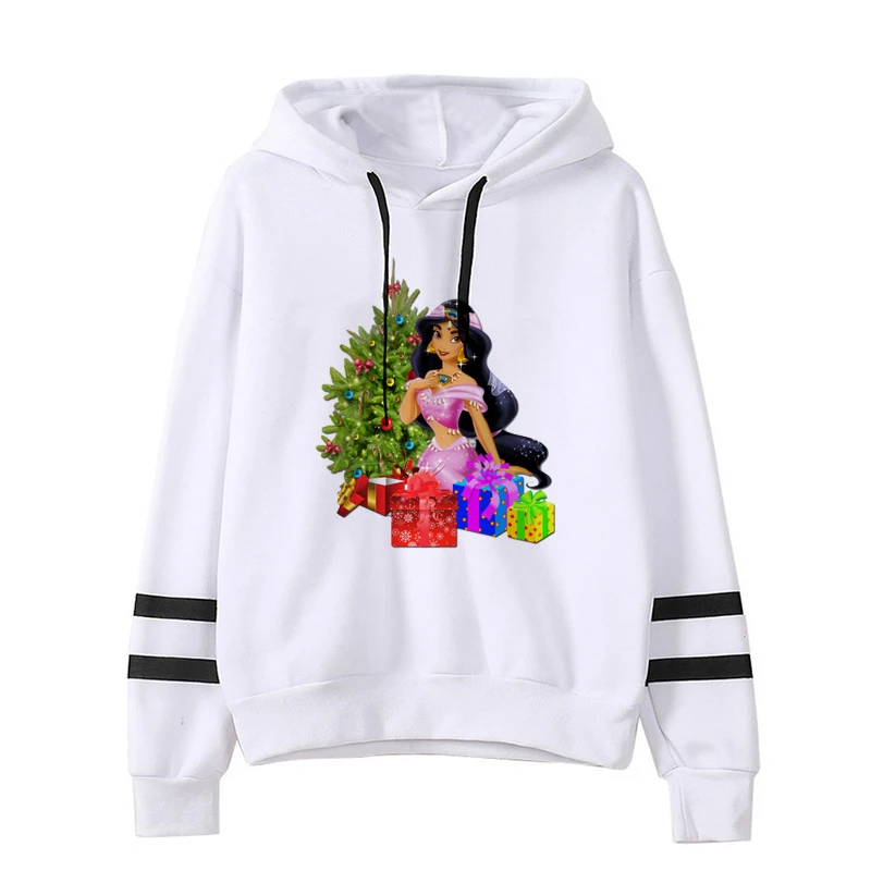 

Merry Christmas Princesses Jasmine Aurora Cinderella Belle Ariel Graphic Vintage Sweatshirt Kawaii Streetwear Unisex Hoodies New