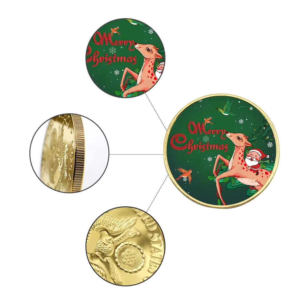 

Santa Claus Merry Christmas Gold Coin Silver Foil Iron Coins Metal Crafts Birthday Souvenirs