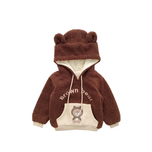 Коричневый Tonytaobaby/Новинка; зимняя детская одежда для мальчиков и девочек; флисовая толстовка с капюшоном с изображением медведя и кролика - Цвет: Коричневый