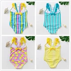 Купальник для маленьких девочек от 2 до 12 лет, новинка 2021, детский купальник в тропическом стиле, Цельный купальник в полоску, детский пляжный wear-ST263MIX
