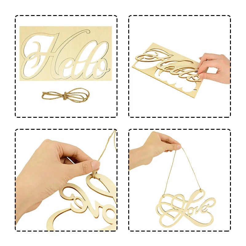 

Wooden English Hanging Pendant Plaque Welcome Sign Wood Craft For Home Door Hanging Decor DIY Wedding Birthday Party Supplies