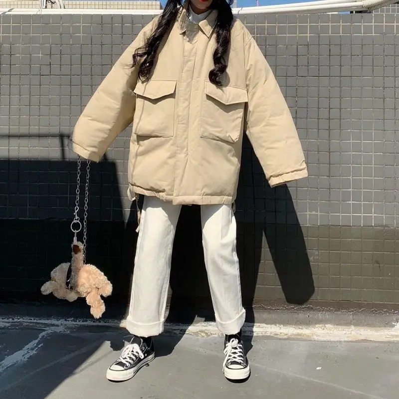 

Cotton padded jacket women's fashion in autumn and winter Korean version loose and versatile student port wind net red thickened