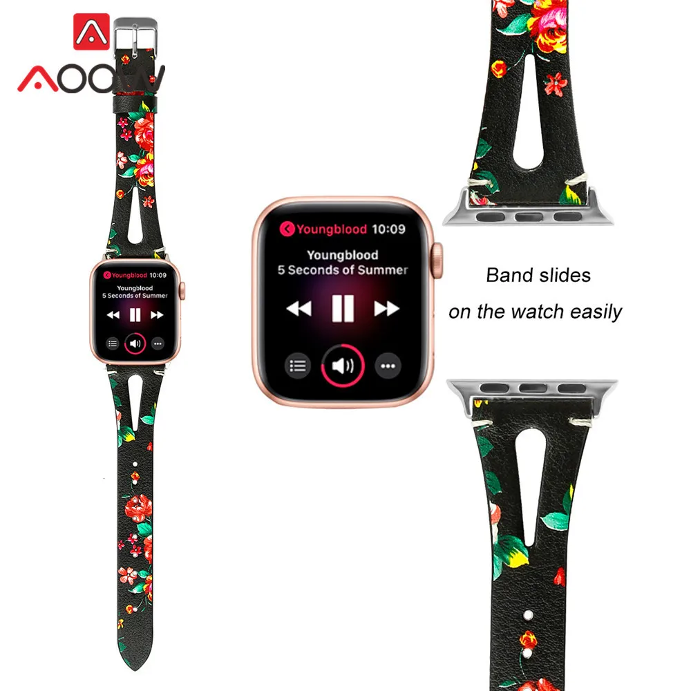 Ремешок из натуральной кожи с принтом для Apple Watch 40 мм 44 мм для iwatch 38 мм 42 мм ремешок серии 4 3 2 1 браслет аксессуары