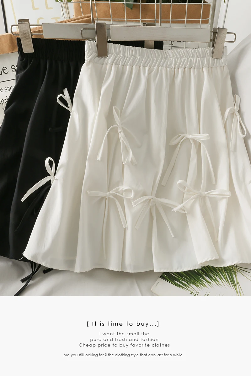 

2021 summer bow tie elastic waist slim A-line skirts girls black skirt