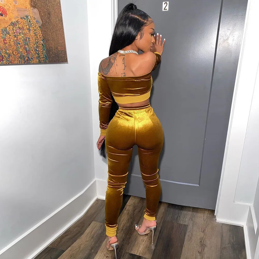 Женский бархатный клубный комплект ANJAMANOR из двух предметов укороченный топ с