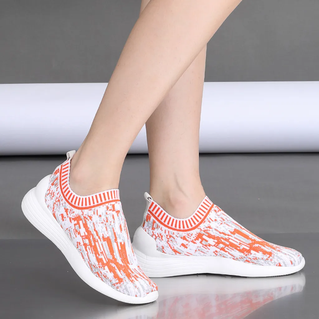 

Women Sneakers Female Knitted Vulcanized Shoes Casual Slip On Ladies Flat Shoe Mesh Trainers Soft Walking Footwear Zapatos Mujer