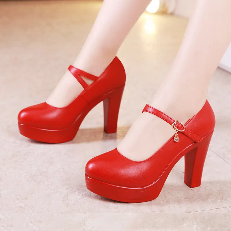 10cm red Большие размеры 32-43; обувь на платформе с блочным каблуком; женские туфли-лодочки; коллекция года; свадебные туфли белого и серебристого цвета; офисные туфли на среднем каблуке; женская обувь - Цвет: 10cm red