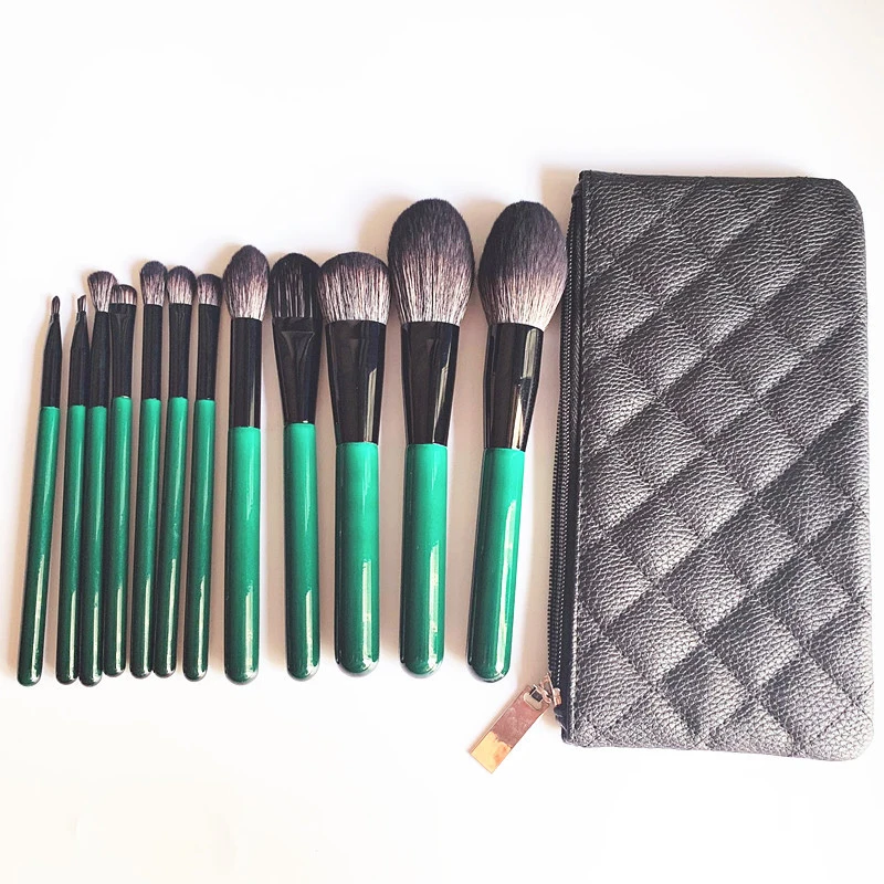 Новинка 12 чернил Зеленая Деревянная ручка набор кистей для макияжа черно белая