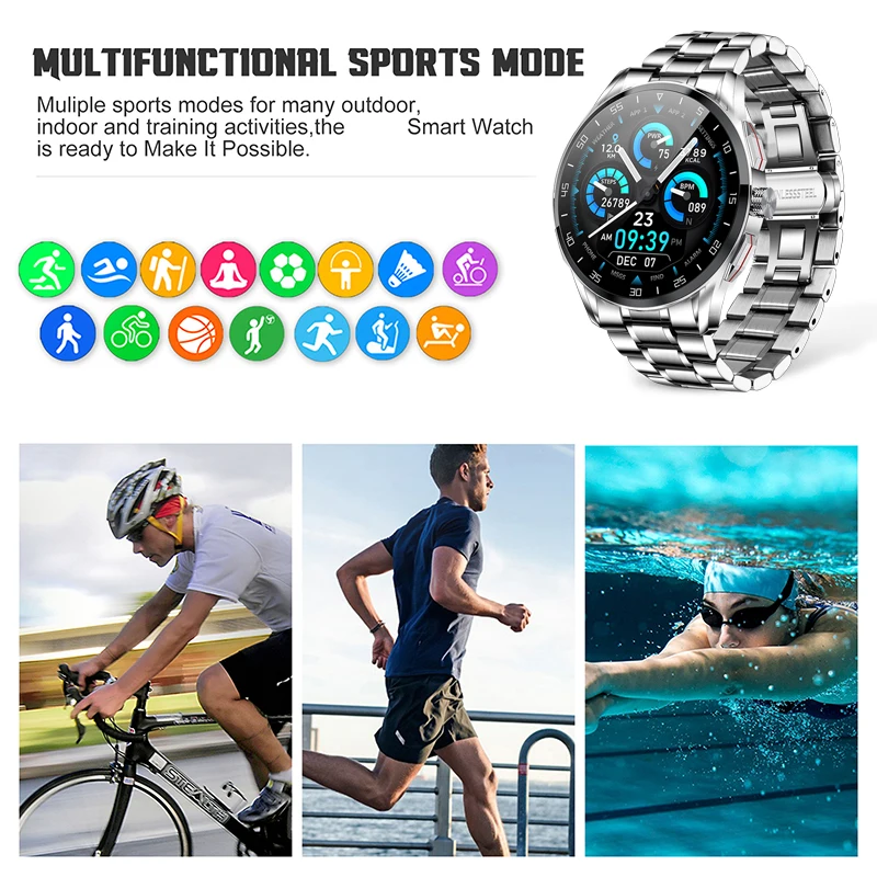 

2021 new bluetooth call sports full touch screen rotating button waterproof ip smart watch men's heart rate monitoring smart wat
