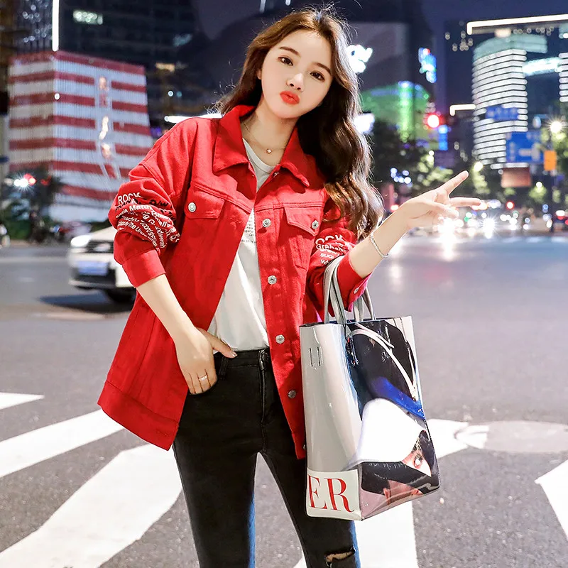 

2020 New Womens Jeans Jacket Autumn Denim Jacket Loose Oversize Basic Coats Fashion Casual Hole Female Jean Jacket Outwear P561