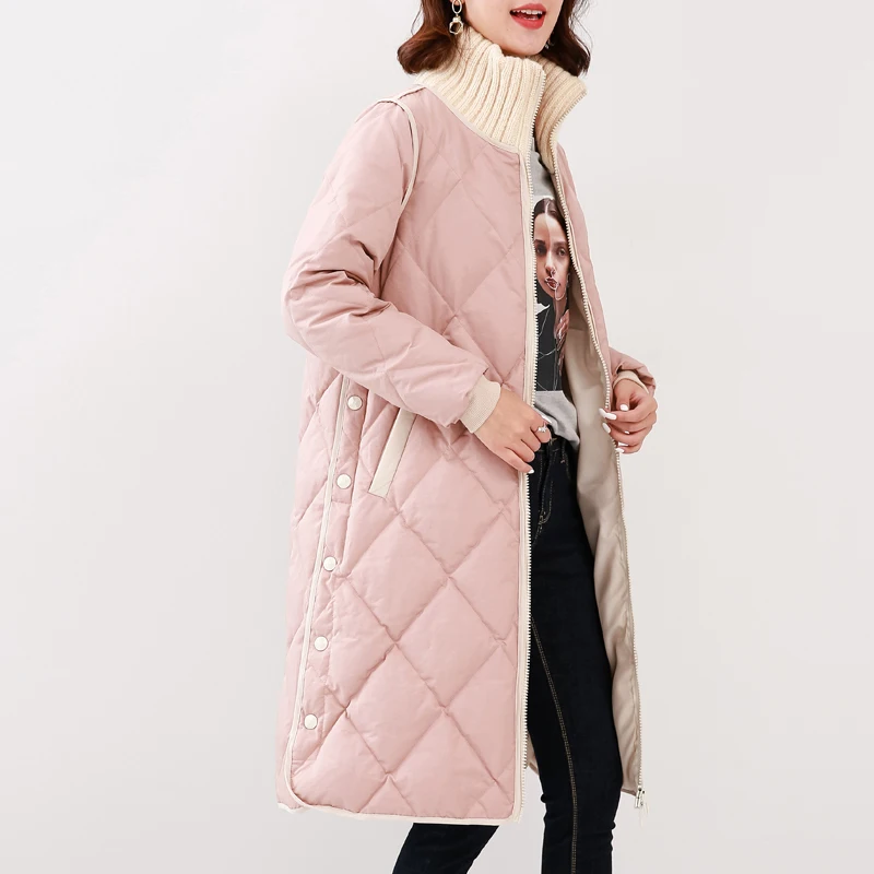 Зимнее пальто женское пуховое большие размеры корейский белый пуховик на утином