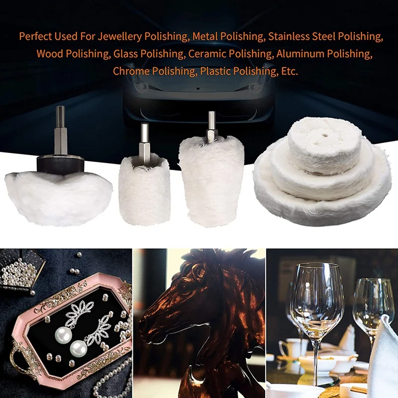 

10 Pcs Polishing Wheel Kit, with Cone/Column/Mushroom Polishing Wheel, 1/4 inch Metal Polishing Pad Handle,