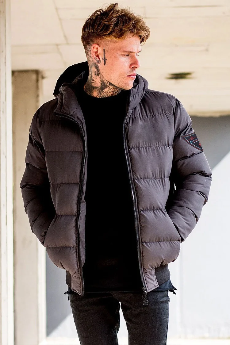 Winter Men's Hooded Full Zip Warm Cotton Sports Bomber Jackets Muscle Fit Fashionable Tide Casual Coat