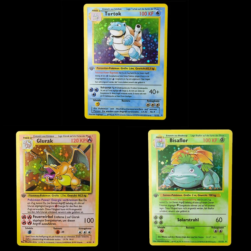 

DIY German Pokemon Flash card 1996 Bulbasaur Charizard Blastoise Game Collection Flash Card child Toy Birthday christmas gift