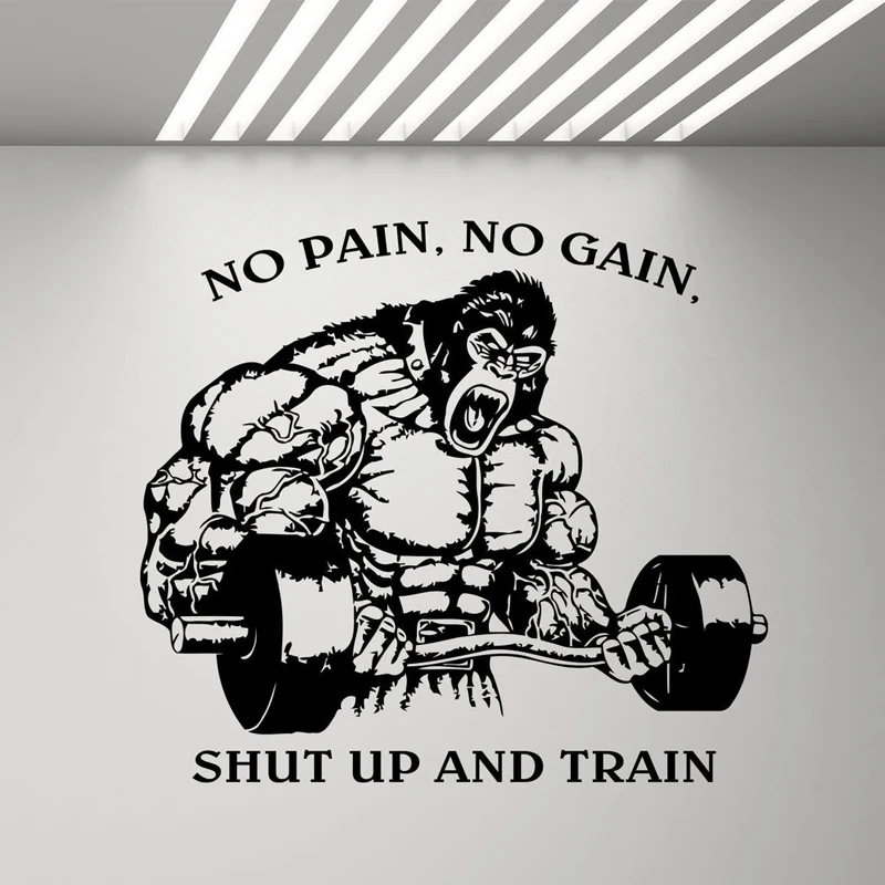No Pain No Gain Geschlossen Und Zug Gym Wand Aufkleber Poster Motivation Zitat Vinyl Aufkleber Bodybuilding Fitness Decor Kunst e171