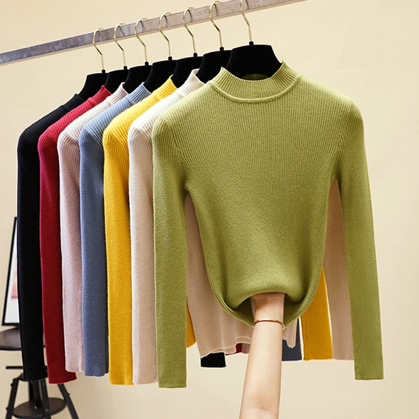 11 цветов Осень-зима женские водолазки свитера пуловеры авокадо зеленый базовый