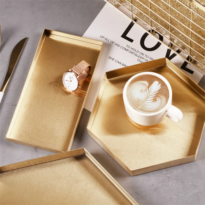 Металлическая Золотая тарелка для хранения ювелирных изделий в скандинавском