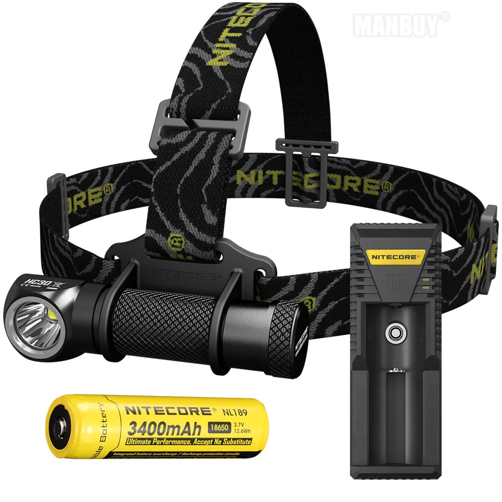 NITECORE HC30 налобный фонарь + зарядное устройство i1 перезаряжаемая батарея 18650 CREE XM L2