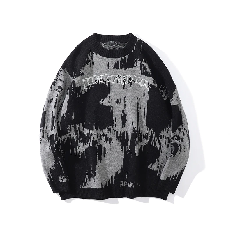 

Tie Dye Letter Embroidery Retro Pullover Sweaters Mens and Womens Harajuku Knitted Oversize Streetwear Couple Sweater