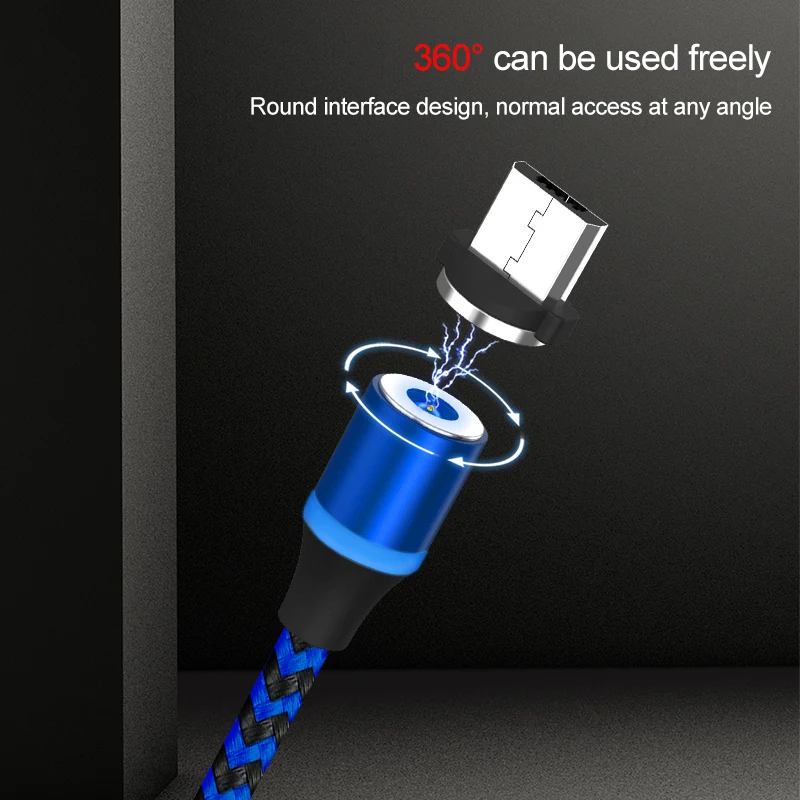 Магнитный кабель Micro USB Type C 2 1 А быстрый и стабильный зарядный со светодиодной