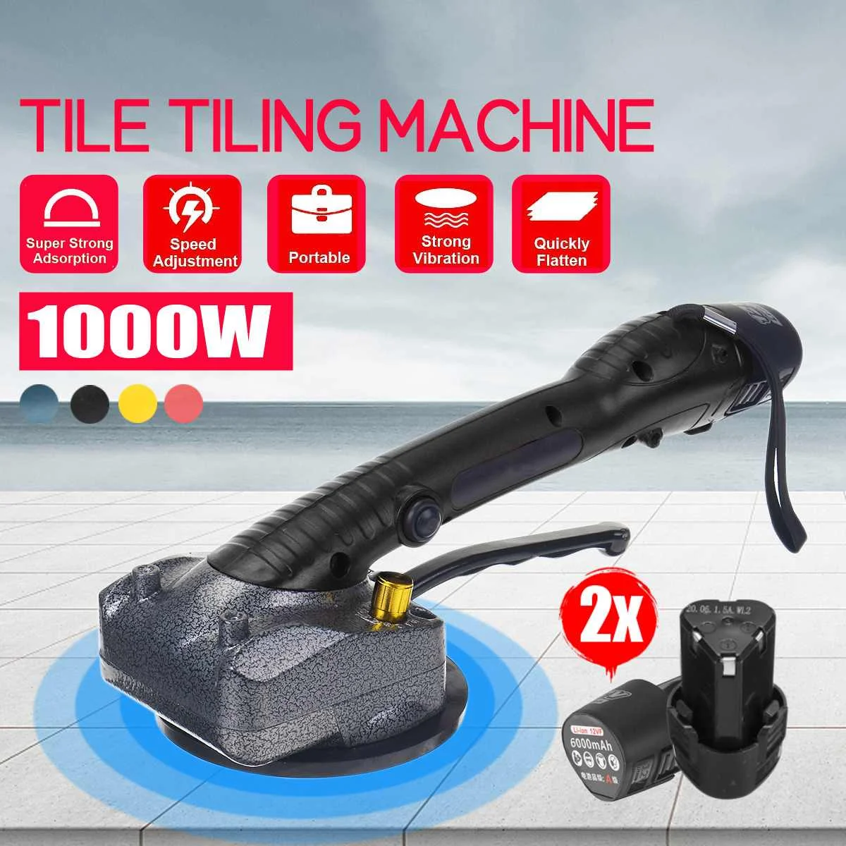 

1000W 6000mAh Tile Tile Machine Adjustable Automatic can suck 45kg Floor Installation Tool Tile Suction Floor Wall+2 Battery