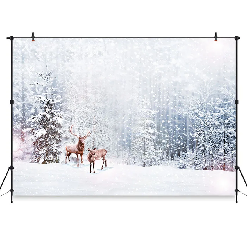 Зимний лес фон для фотосъемки Снежинка олень Рождественский Декор фото