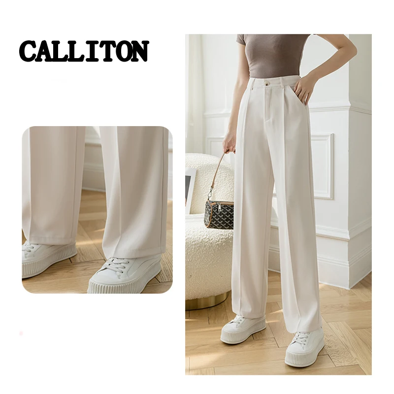

CALLITON Suit Pants 2021 Spring/Summer Wide Leg Fashion Office Suit Pants Zipper White Elegant High Waist Casual Pants