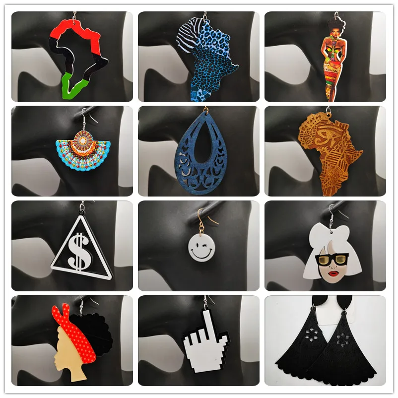 2020 несколько запасов африканские черные деревянные серьги|Серьги-подвески| |