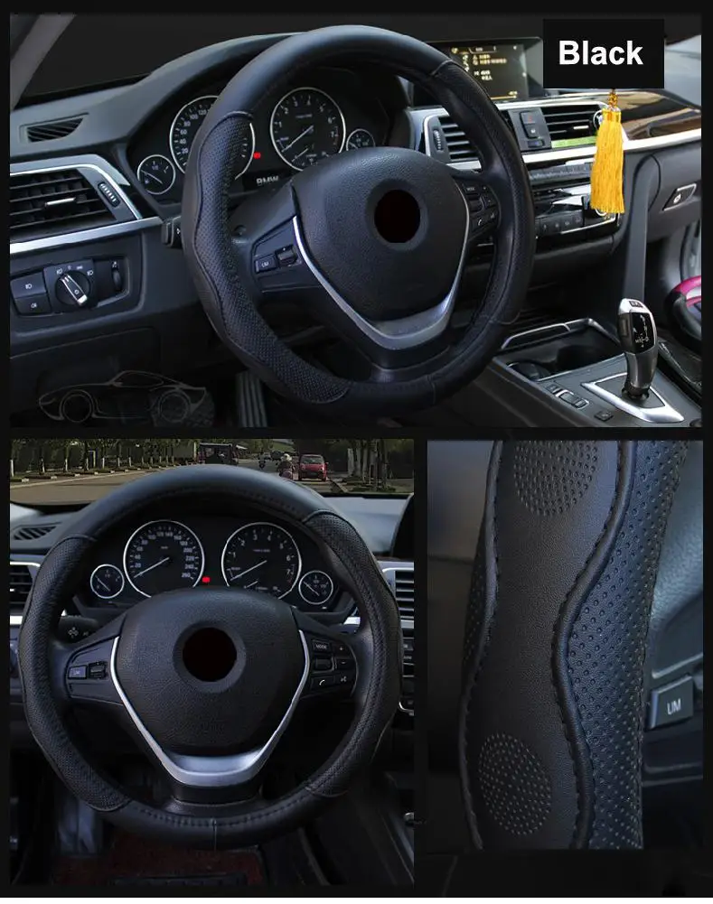 

Universal Car Leather Steering-wheel Cover Anti-slip For 38CM/15" Steering Wheel