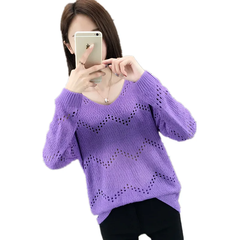 Женский трикотажный свитер с вырезами повседневный пуловер высоким воротником и