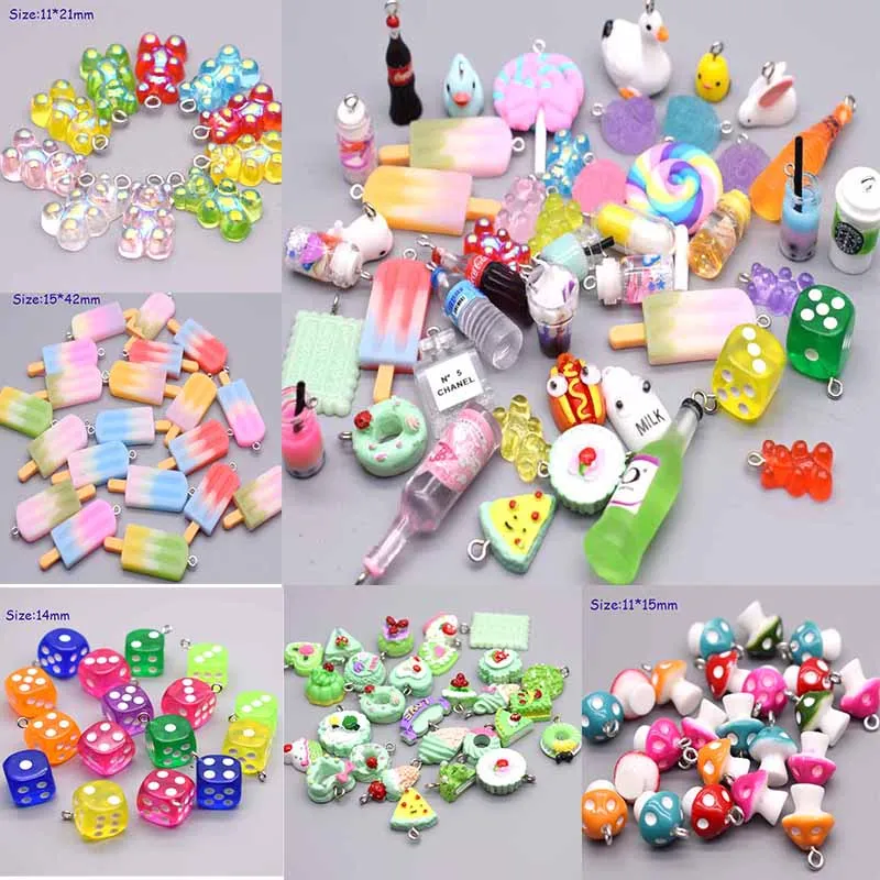 

Lollipop, Cocktail, Conch, Rainbow bear, Dice, perfume Pendants Crafts DIY Making Findings Handmade Jewelry for Earring Necklace