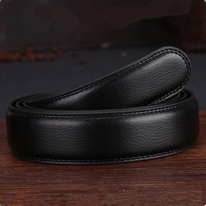 Мужской длинный ремень из натуральной кожи черный с автоматической пряжкой