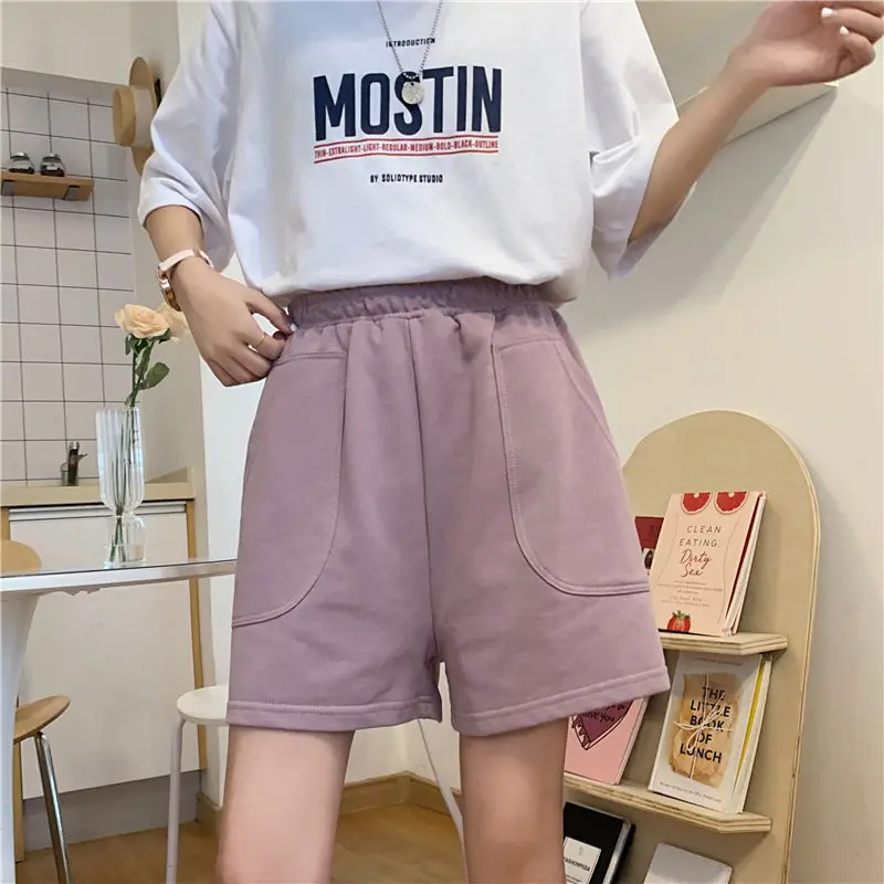 

Konjac purple casual shorts women's summer thin elastic waist loose thin straight sports wide leg pants[Delivery within 4 days]