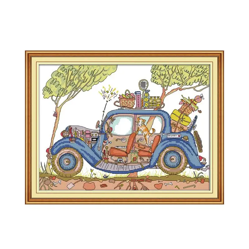 Station wagon cross stitch kit aida 14ct 11ct count print canvas stitches embroidery DIY handmade