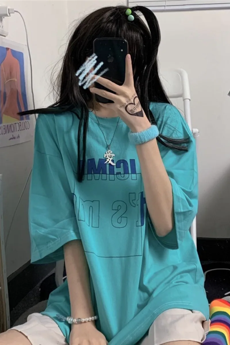 

Summer women's top 2021 new Korean version of ins minimalist letter printing student loose round collar short-sleeved t-shirt
