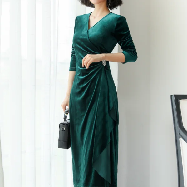 2020 осеннее зеленое бархатное платье для женщин вечерние платья винтажное