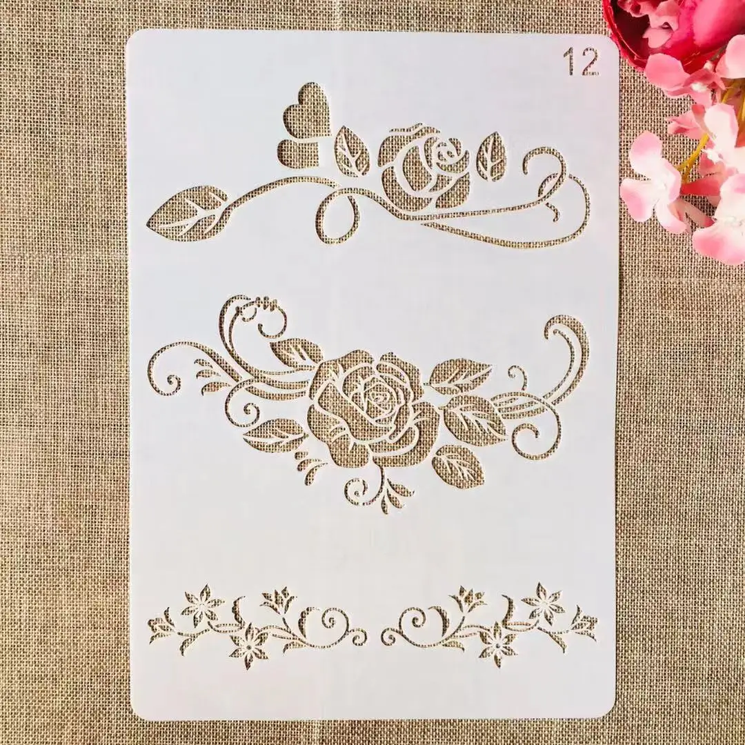 

A4 29cm Rose Flower Edge DIY Layering Stencils Painting Scrapbook Coloring Embossing Album Decorative Template